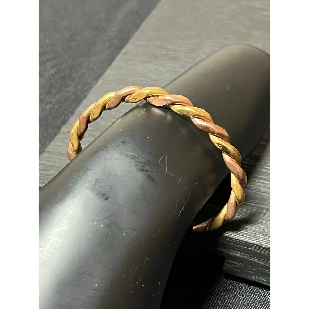 Twisted Brass 7" Cuff Bracelet Mixed Metal Boho Artisan Marked B3 - Picture 2 of 8